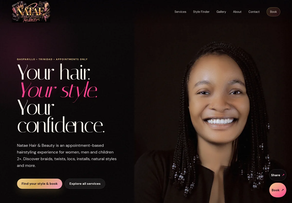 Natae Hair and Beauty website developed by DSDillon